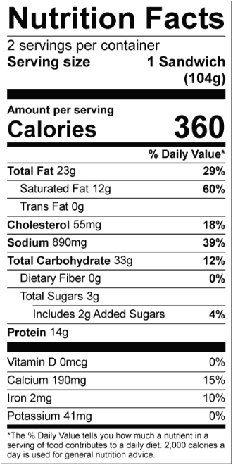 Grilled American Cheese Sandwich nutrition facts